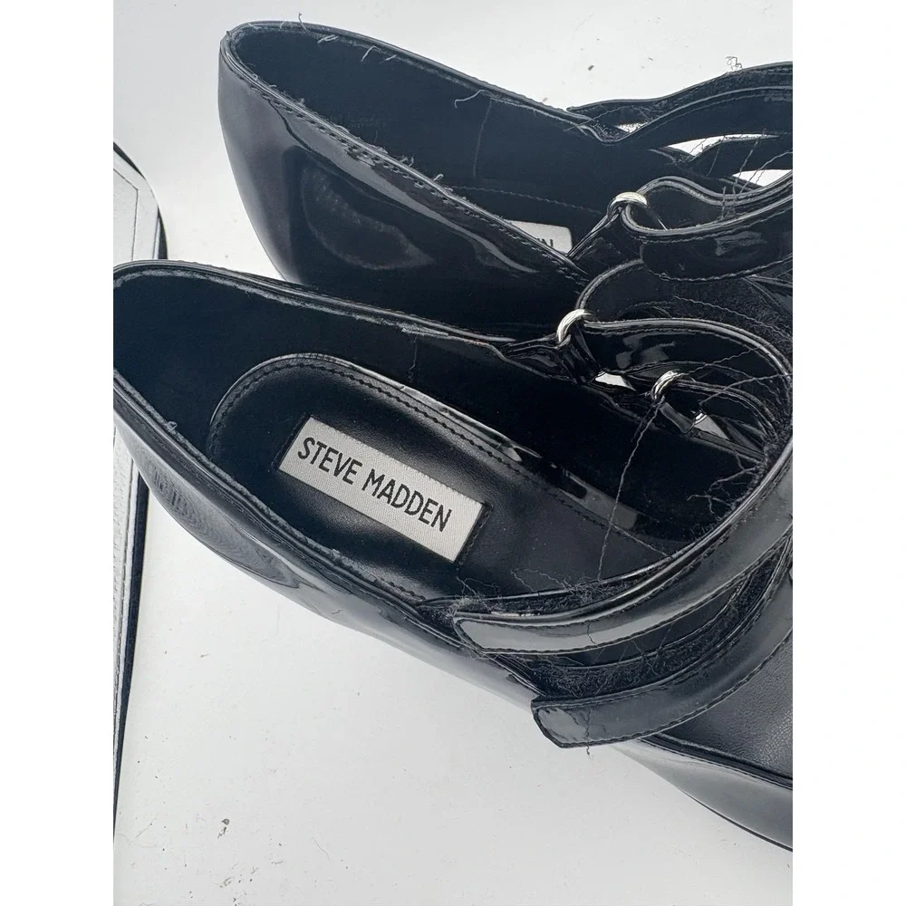 Steve Madden Shoes Womens Size 10 Black Patent Platform Mary Jane Block Heels